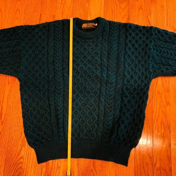 Country Knitwear Irish Wool Sweater Cable Knit Large Green Made In Ireland - Picture 16 of 16